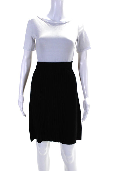 Calvin Klein Womens Black Wool Ribbed Knit Knee Length A-Line Skirt Size S