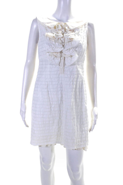 Nanette Lepore Womens White Striped Collar Ruffle Sleeveless Shift Dress Size 6