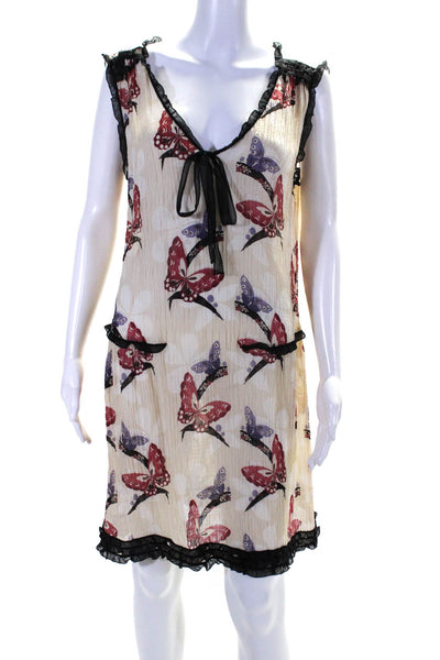 Max Studio Womens Beige Butterfly Print V-Neck Sleeveless A-Line Dress Size L