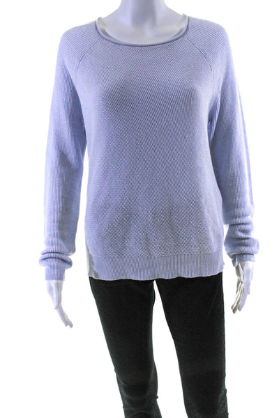 Eileen Fisher Womens Long Sleeve Open Knit Boat Neck Sweater Blue Linen Size XS