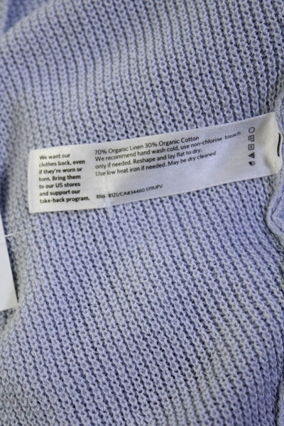 Eileen Fisher Womens Long Sleeve Open Knit Boat Neck Sweater Blue Linen Size XS