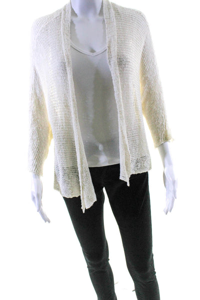 Eileen Fisher Womens Open Knit Long Sleeve Cardigan Sweater White Linen Size Sma