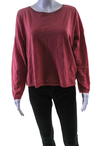 Eileen Fisher Womens Long Sleeve Scoop Neck Oversized Shirt Red Size Medium