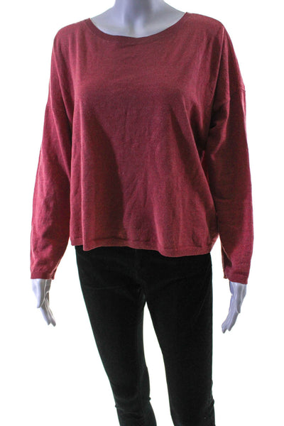 Eileen Fisher Womens Long Sleeve Scoop Neck Oversized Shirt Red Size Medium