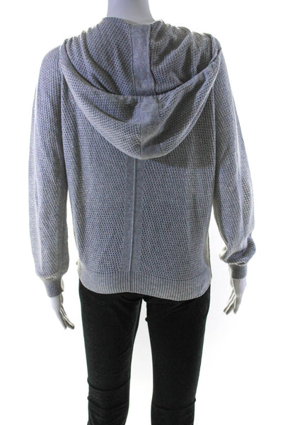 Eileen Fisher Womens Front Zip Open Knit Hooded Sweater Gray Cotton Size Small