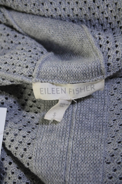 Eileen Fisher Womens Front Zip Open Knit Hooded Sweater Gray Cotton Size Small