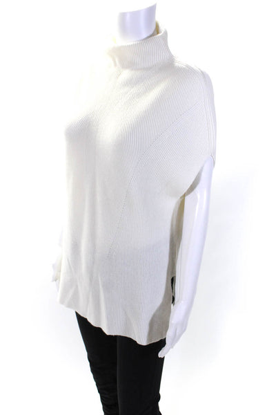Vince Womens White Wool Ribbed Mock Neck Cap Sleeve Sweater Top Size L