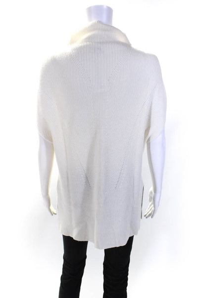 Vince Womens White Wool Ribbed Mock Neck Cap Sleeve Sweater Top Size L