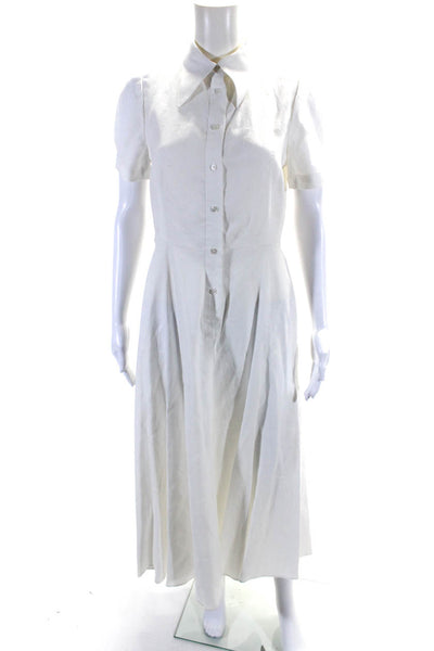 Deveaux Womens Short Sleeve Midi A Line Popover Shirt Dress White Linen Size 8