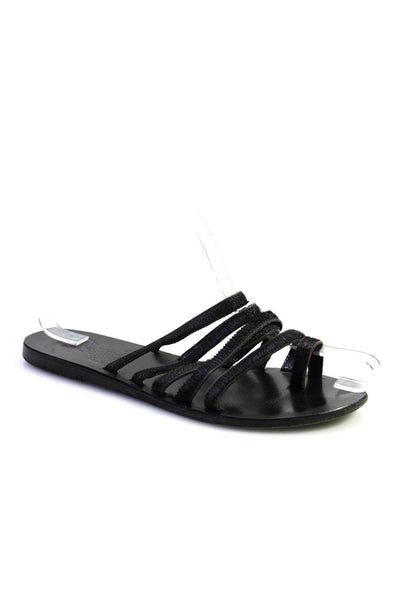 Ancient Greek Sandals Women's Round Toe Strappy Flat Sandals Black Size 9