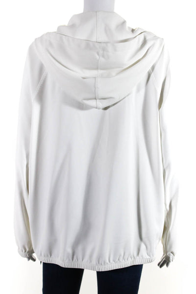Lija Women's Hood Long Sleeves Full Zip Pockets Cinch Waist Jacket White Size L