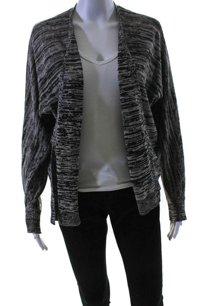 Eileen Fisher Womens Open Front Cardigan Sweater Gray Black Linen Size XS