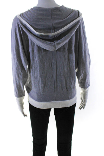 Eileen Fisher Womens Open Front Hooded Cardigan Sweater Gray White Size XS