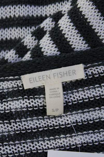 Eileen Fisher Womens Open Knit Striped V Neck Sweater White Gray Size Small