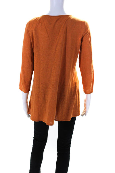 Eileen Fisher Womens 3/4 Sleeve V Neck Linen Tee Shrit Dark Orange Size Small