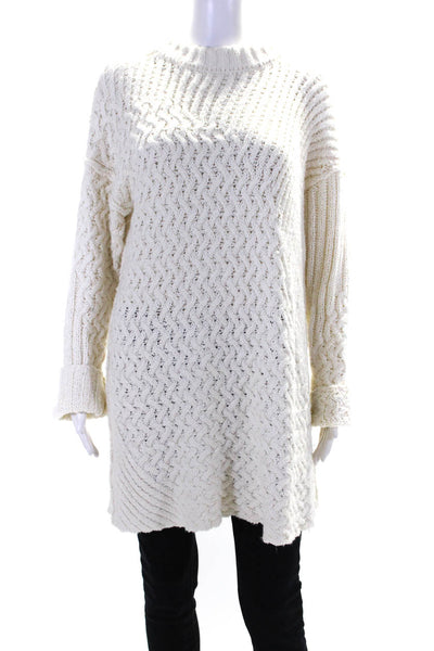 We The Free Womens Cable Knit Turtleneck Sweater White Cotton Size Small