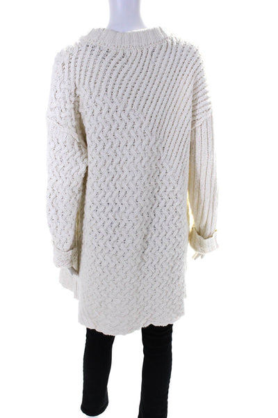 We The Free Womens Cable Knit Turtleneck Sweater White Cotton Size Small
