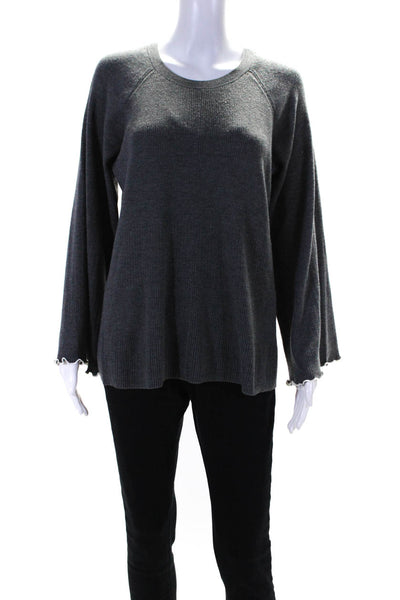 Elizabeth and James Womens Wool Lettuce Trim Long Sleeve Knit Top Gray Size S