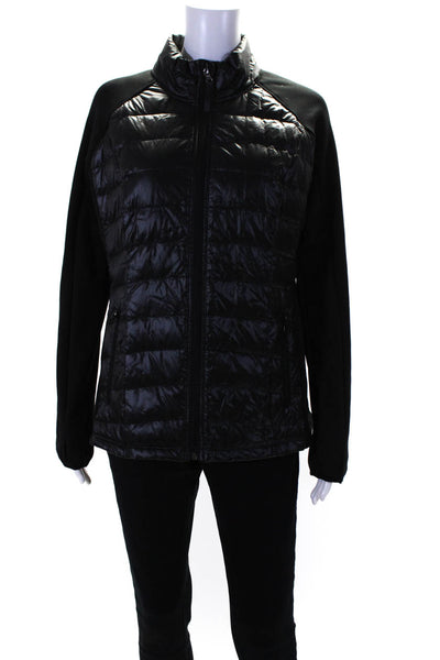 Calvin Klein Womens Patchwork Puffer Quilted Mock Neck Jacket Black Size L