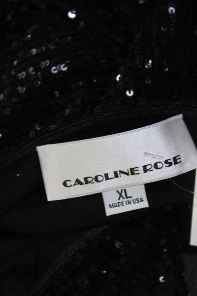 Caroline Rose Women's Round Neck 3/4 Sleeves Sequin Mini Dress Black Size XL