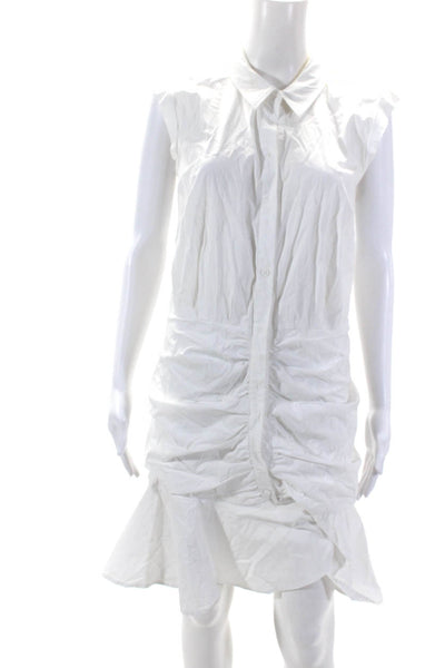 Veronica Beard Womens Cap Sleeved Ruched Buttoned Shirt Dress White Size 10