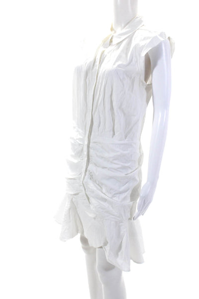 Veronica Beard Womens Cap Sleeved Ruched Buttoned Shirt Dress White Size 10