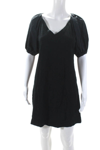 Maeve Anthropologie Womens Short Puff Sleeved V Neck Shirt Dress Black Size XS