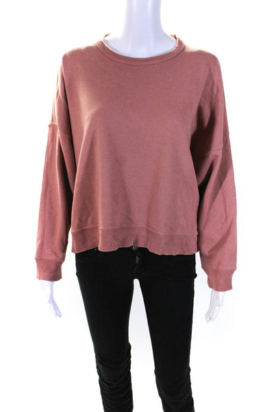 The Great Womens Crew Neck Long Sleeves Pullover Sweatshirt Pink Cotton Size 2