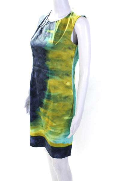 Elie Tahari Womens Abstract Print Sleeveless Midi Dress Multi Colored Size 4