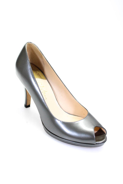 Cole Haan Womens Patent Leather Peep Toe Mid-Heel Pumps Gray Size 7.5US B