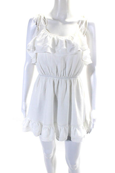Aqua Women's Scoop Neck Spaghetti Straps Ruffle Tiered Mini Dress White Size XS