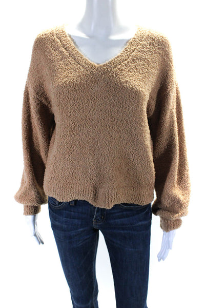 Sanctuary Women's V-Neck Long Sleeves Pullover Sweater Tan Size S