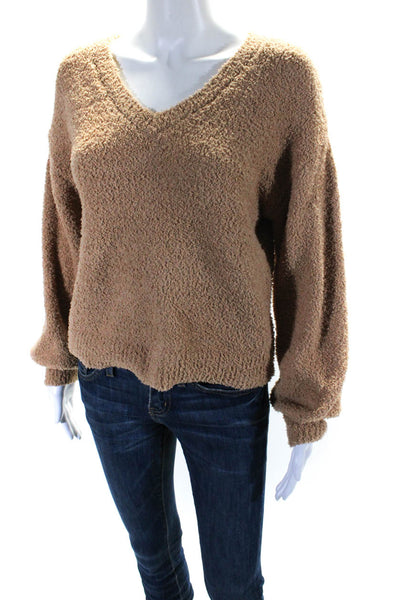 Sanctuary Women's V-Neck Long Sleeves Pullover Sweater Tan Size S