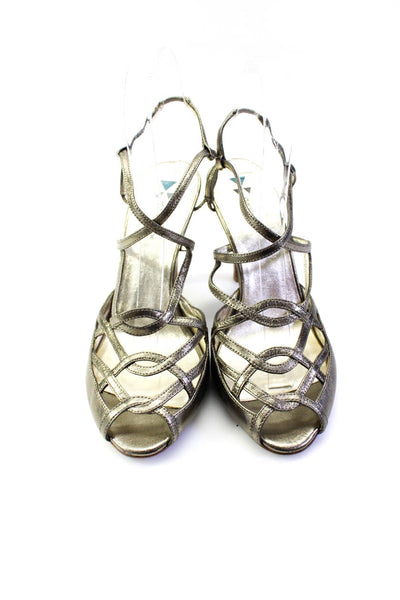 Daniblack Womens Bronze Leather Peep Toe Strappy Heels Sandals Shoes Size 7M