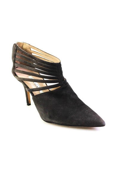 Oscar de la Renta Womens Brown Suede Pointed Toe Strappy Heels Shoes Size 8