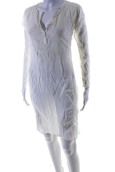 Calypso Womens Cotton Embroidered Sheer Long Sleeve Midi Dress White Size XS
