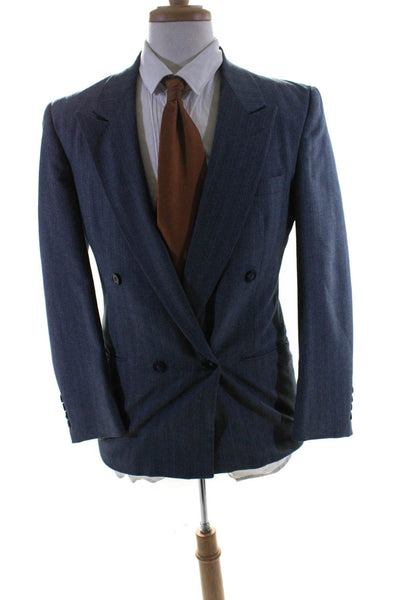 Di Vicenzo Mens Striped Double Breasted Blazer Jacket Blue Size 36