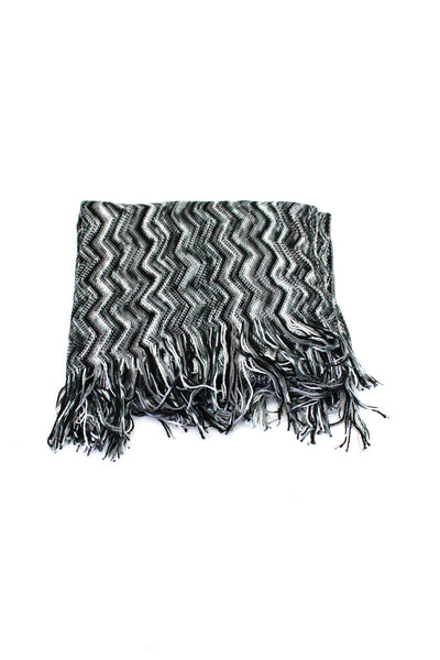 Missoni Womens Striped Knitted Fringed Wrapped Scarf Black Size OS