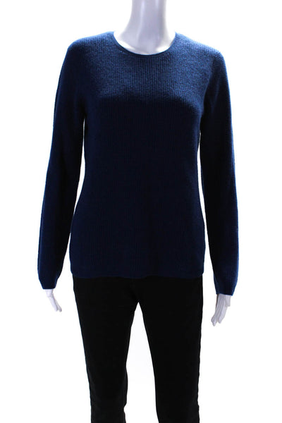 Sofia Cashmere Womens Cashmere Ribbed Long Sleeve Round Neck Sweater Blue Size M