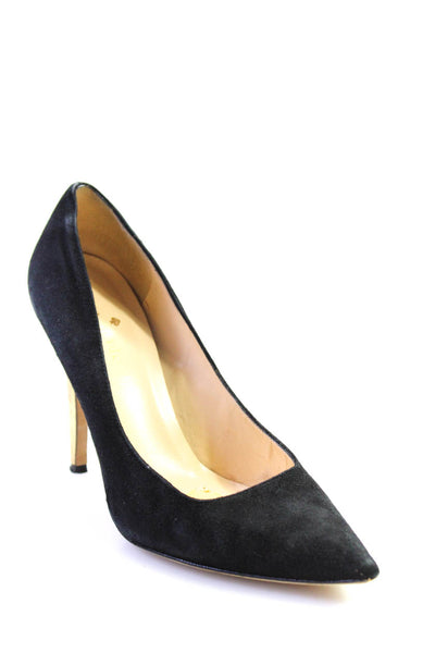Kate Spade New York Womens Suede Pointed Toe Pumps Black Gold Tone Size 6.5