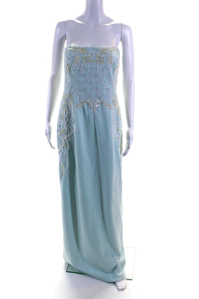 Adrianna Papell Women's Square Neck Beaded Sequin Maxi Dress Blue Size 12