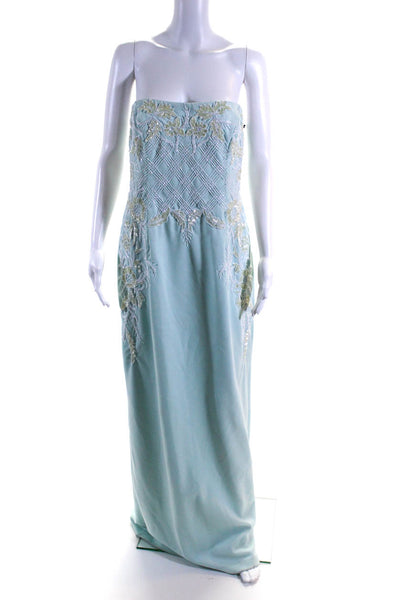 Adrianna Papell Women's Square Neck Beaded Sequin Maxi Dress Blue Size 14