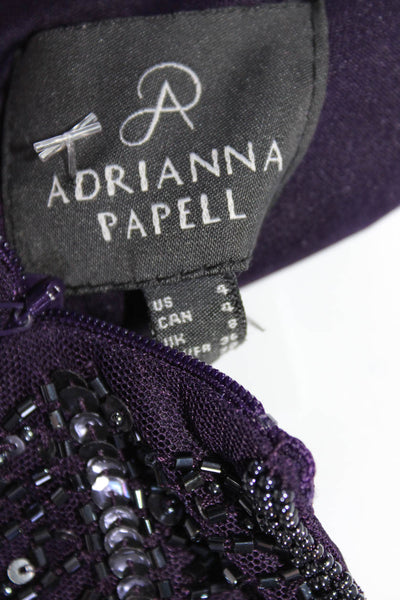 Adrianna Papell Women's Scoop Neck Sequin A-Line Mini Dress Purple Size 4
