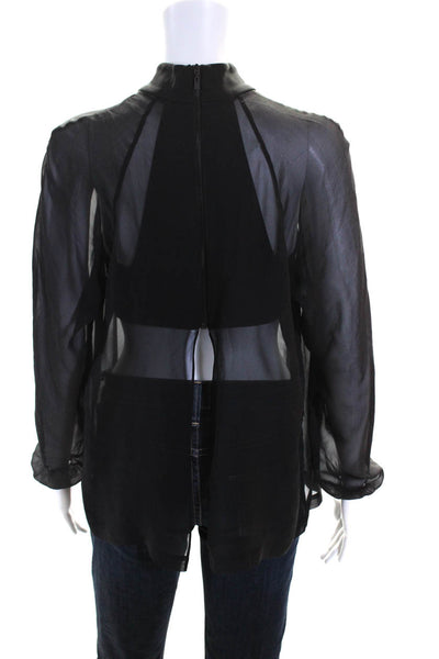 Robert Rodriguez Black Label Womens Silk Open Back Sheer Blouse Black Size 2