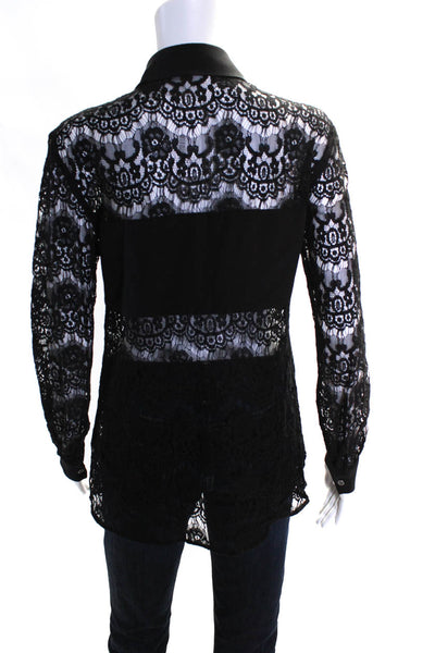 Jay Godfrey Womens Long Sleeve Button Down Lace Blouse Black Size 2