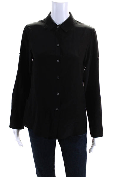 Jay Godfrey Womens Long Sleeve Button Down Back Cowl Blouse Black Size 4