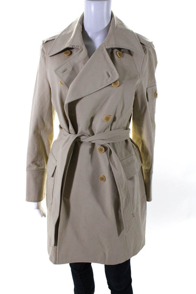5 Womens Khaki Double Breasted Belt Collar Long Sleeve Trench Jacket Size 48