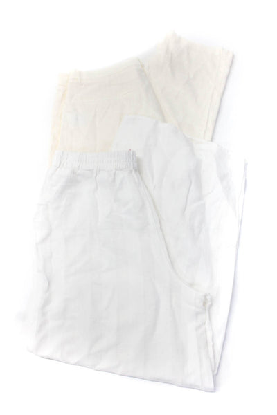 Solid & Striped Women's Elastic Waist Wide Leg Linen Pant White Size L Lot 2