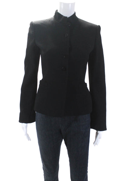 Armani Collezioni Womens Black Textured High Neck Long Sleeve Blazer Size 2