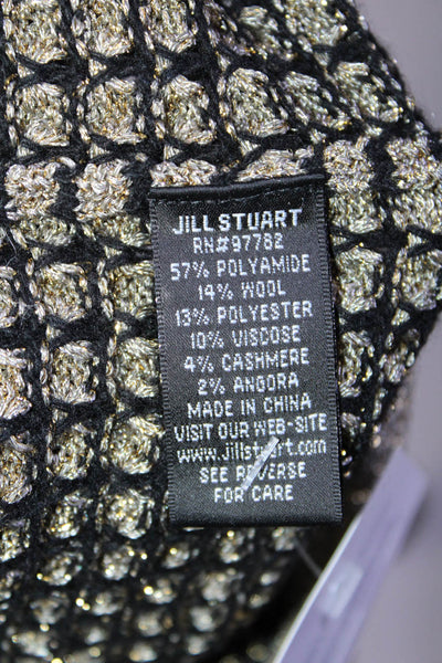 Jill Stuart Womens Textured Crew Neck Sweater Black Gold Metallic Size Small